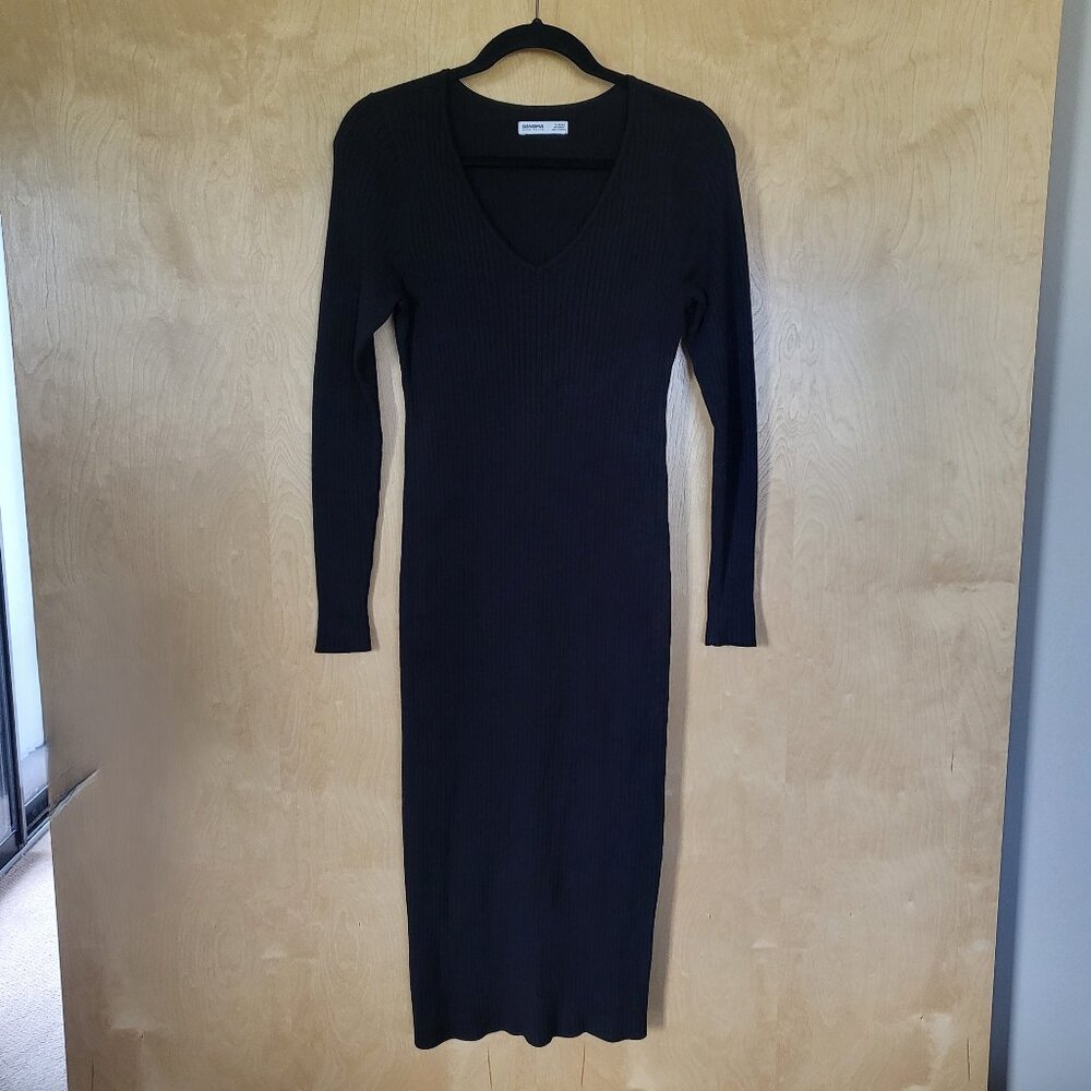 Sonoma Ribbed Knit Maternity Midi Dress Black Size Small